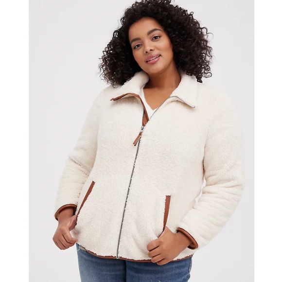 ZIP FRONT JACKET - FAUX SHEARLING CONTRAST TRIM IVORY - Picture 5 of 9